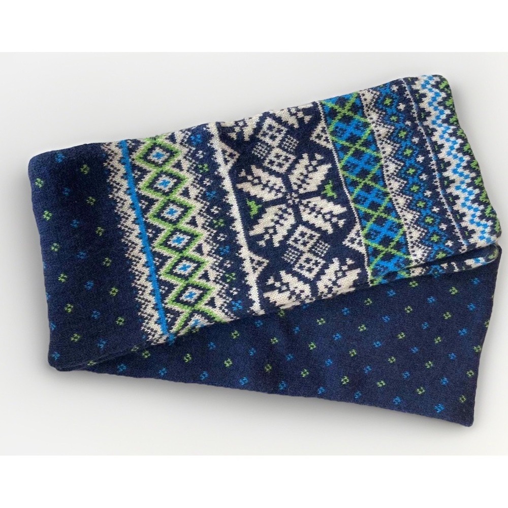 Vineyard Vines Wool Blend Fair Isle Nordic Knit Winter Scarf Blue Green cozy